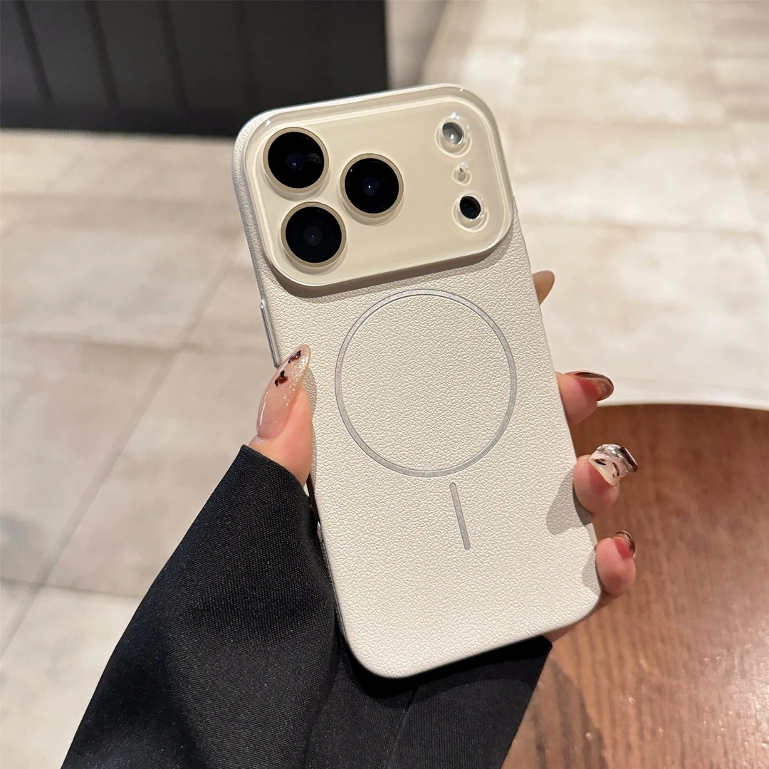 全包水晶荔枝纹苹果17Promax手机壳肤感磁吸充电适用iPhone12-17