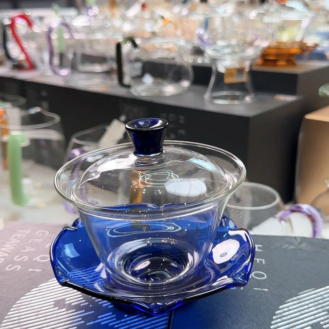 禾器宝蓝色荷叶盖碗