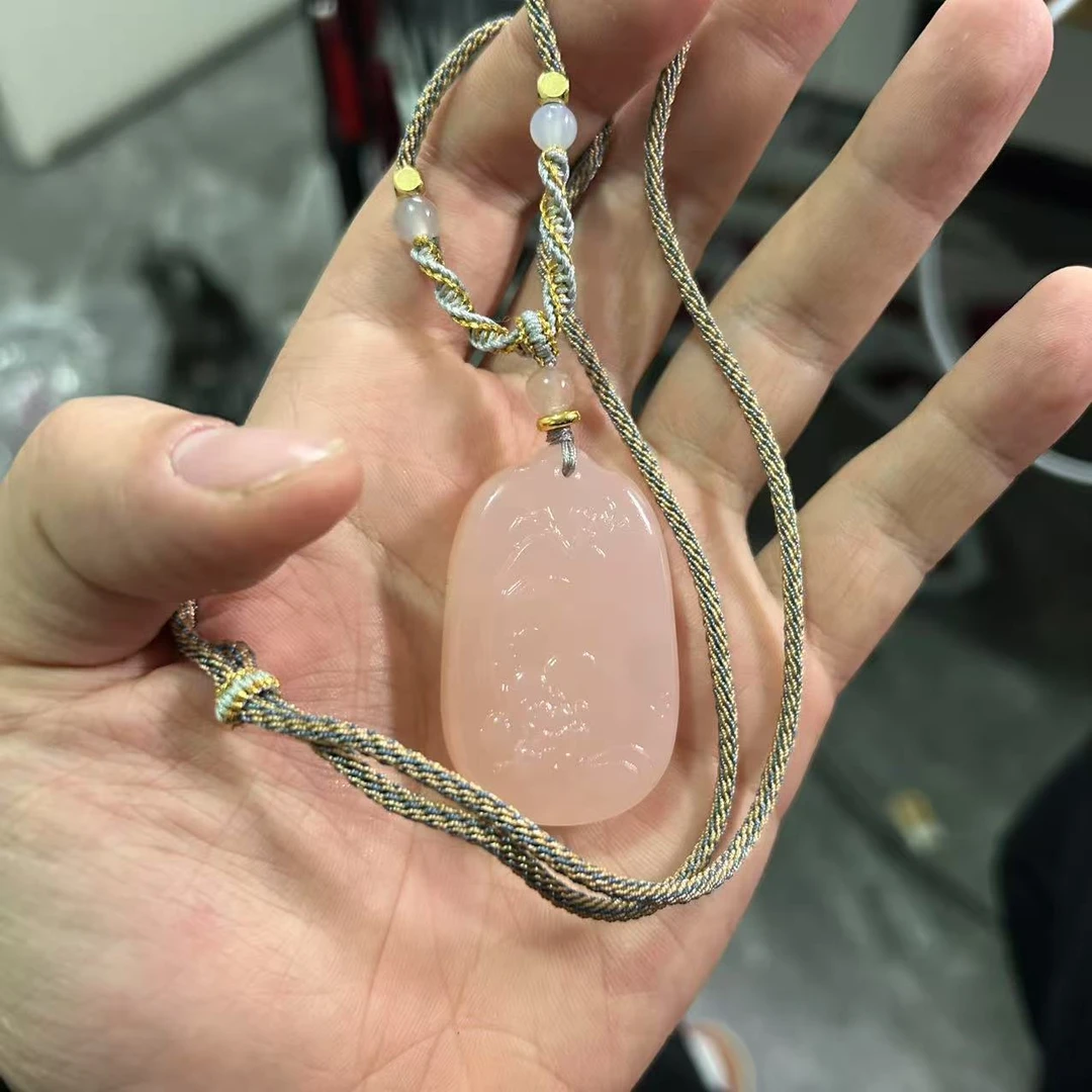 精工设计雕刻喜上眉梢藕粉色手编绳项链多样性发其一石英质玉