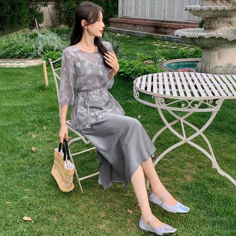 曼雪菲玫瑰印花罩衫吊带