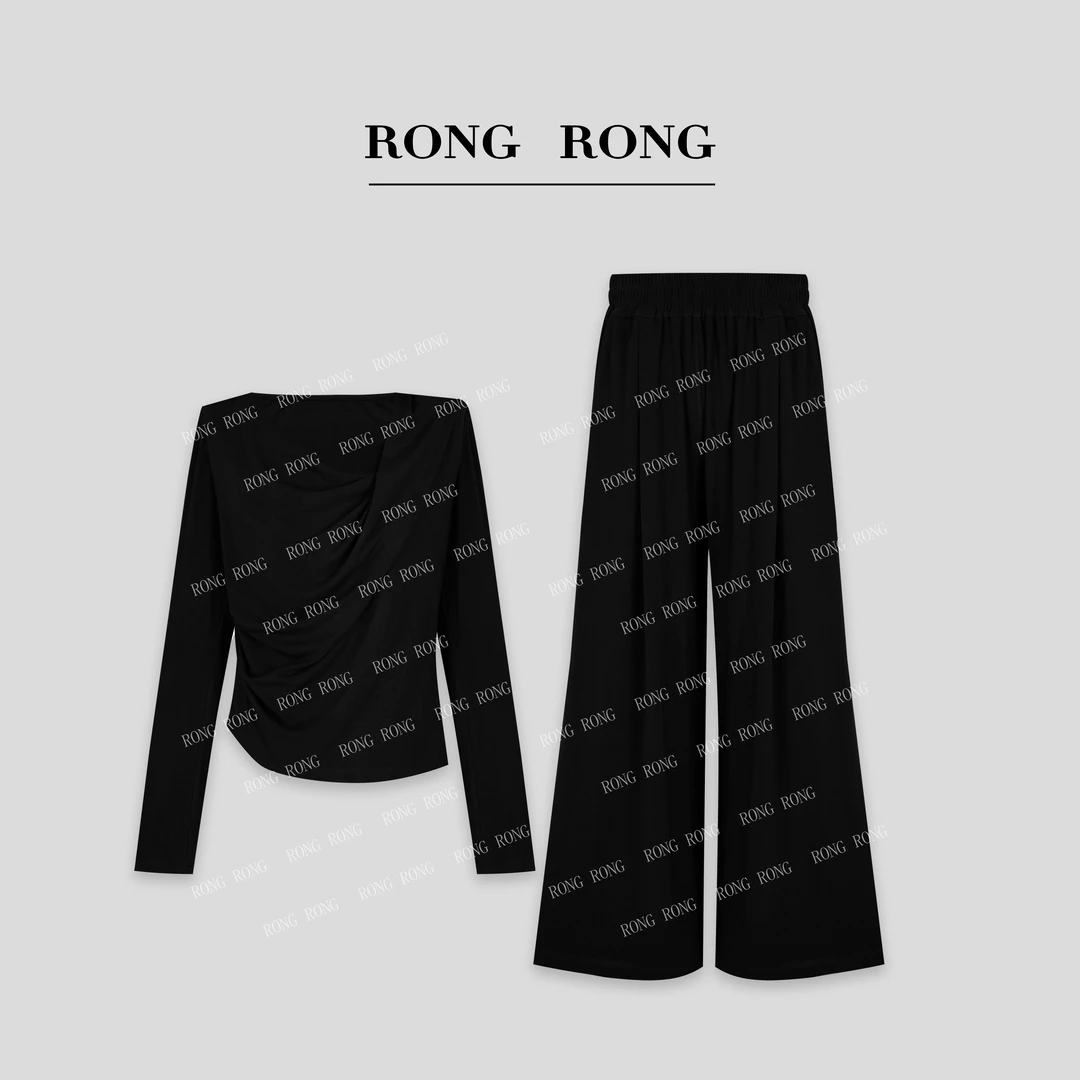 溶溶S【山衍初墨】RONGRONG 层次感褶皱收腰休闲套装 W-A8964568-1