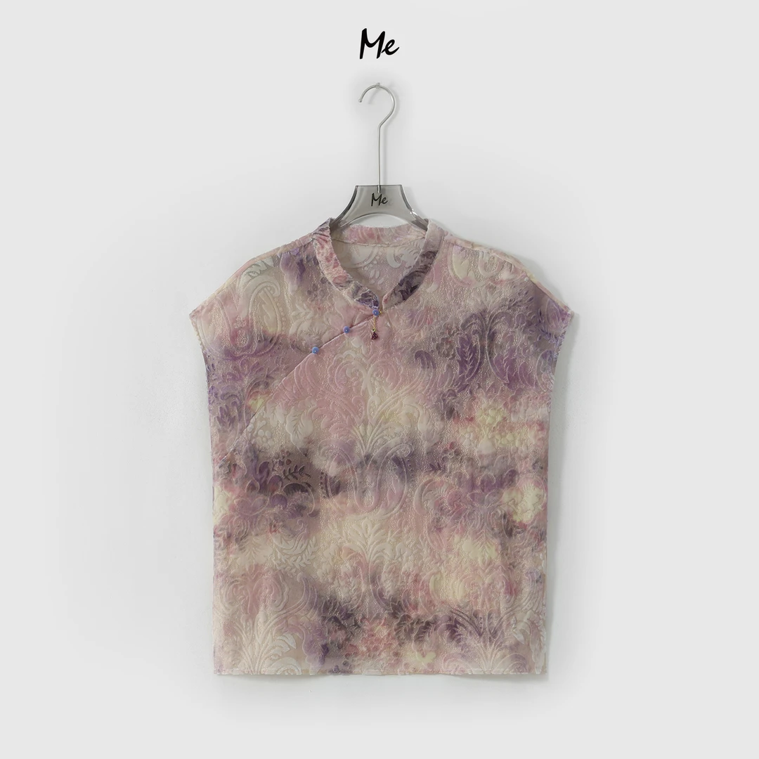 ME【佩斯利水墨旗袍】桑蚕丝混纺雕花绒显瘦时尚百搭上衣MESS6438