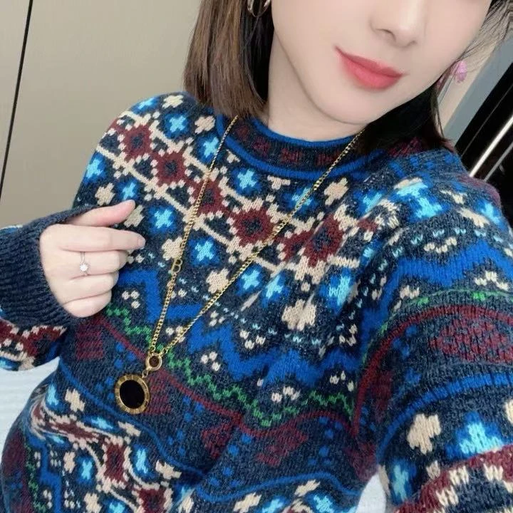 【大福】新款宽松提花显瘦毛衣单穿内搭舒适女士百搭针织打底