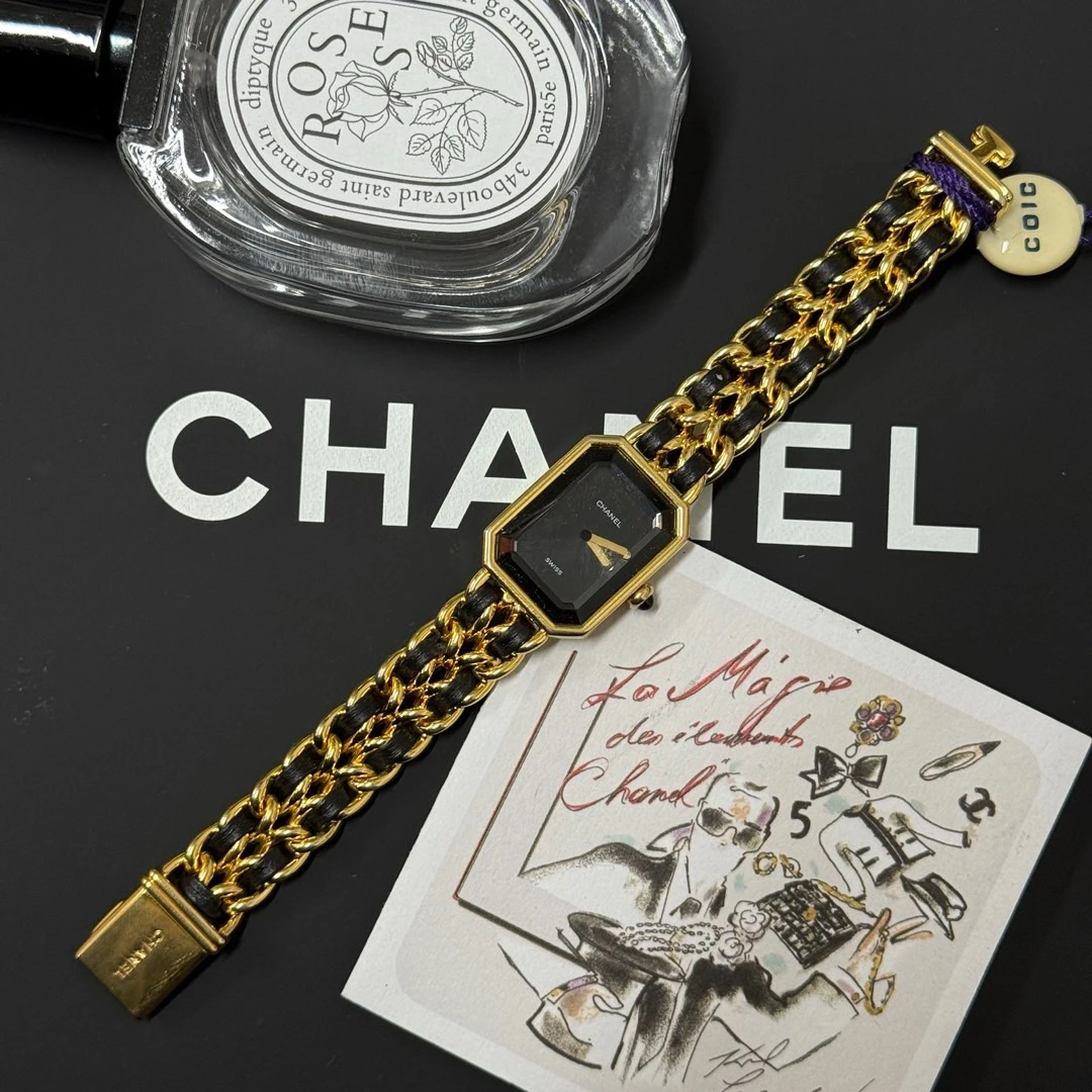 95新 Chanel/香奈儿 Chanel 黑金 方糖手表M码/691134285