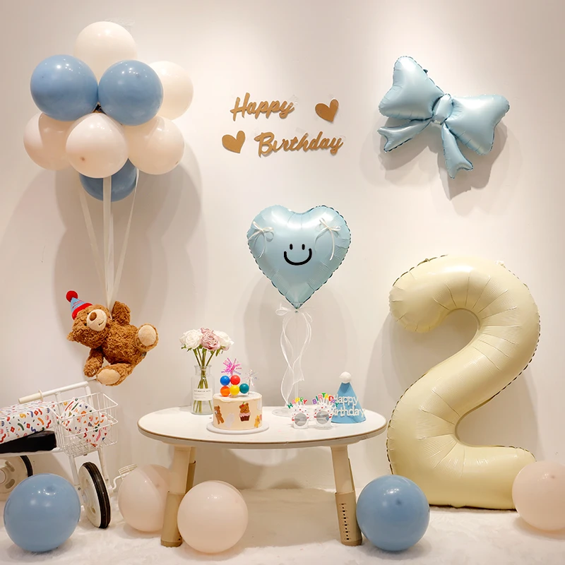 网红小熊热气球生日周岁装饰场景布置儿童宝宝百天拍照背景墙飘空