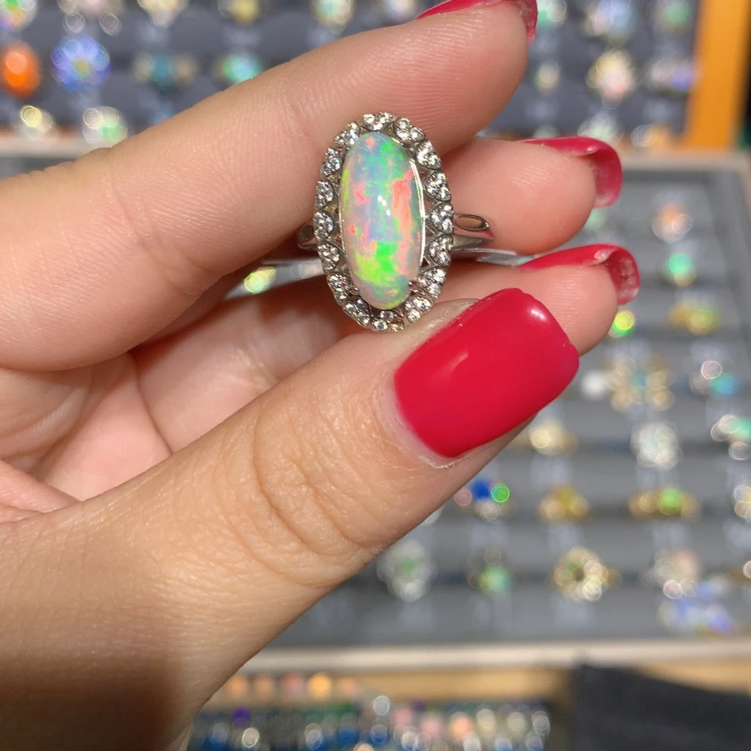 银S925镶嵌欧泊欧泊戒指l