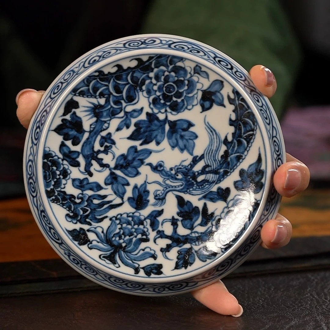 【品遗敬仁】赏君慕元青花龙穿花壶垫大盖置 外径13 高2.5 内径10.5