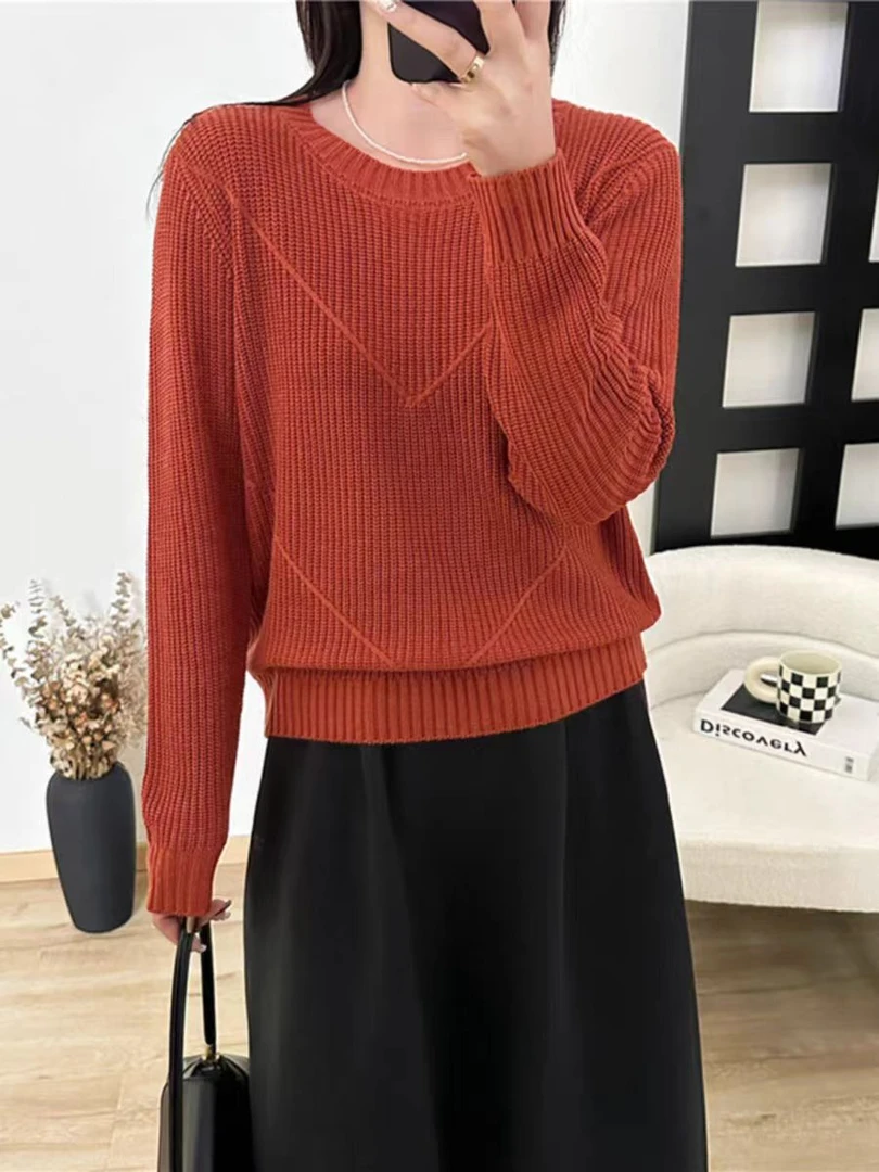 春秋设计感洋气别致长袖毛衣女秋冬新款圆领内搭针织衫时尚毛衫