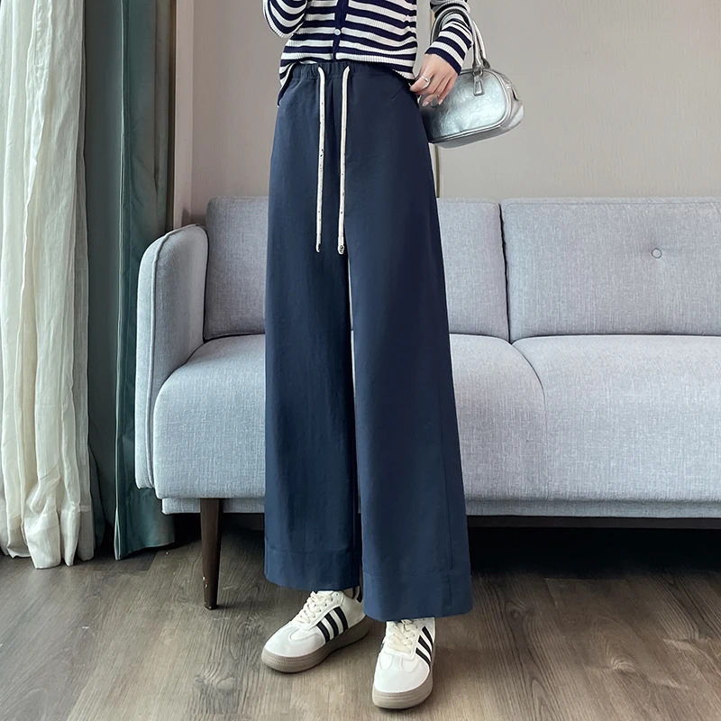 春秋季阔腿裤女高腰显瘦大码休闲小个子九分宽松直筒裤垂感长裤子