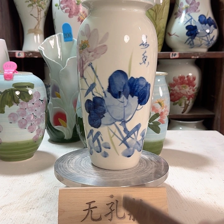 高32青花荷花亮面新款陶瓷陶瓷陶瓷陶瓷