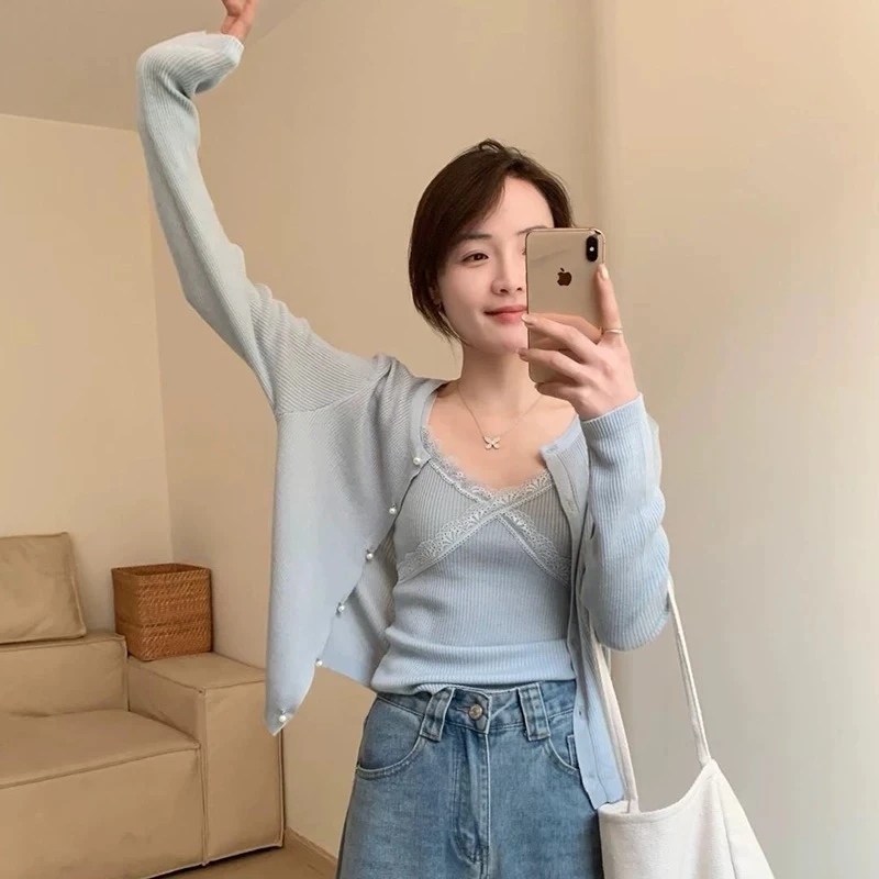 温柔气质细针淑女两件套2025春季新款女装韩版休闲百搭上衣内搭