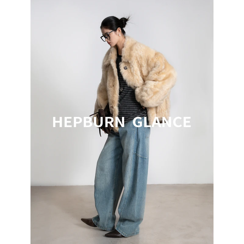 HG/东京霓裳_进口托斯卡纳卷毛皮毛一体女冬季中长款翻领皮草外套