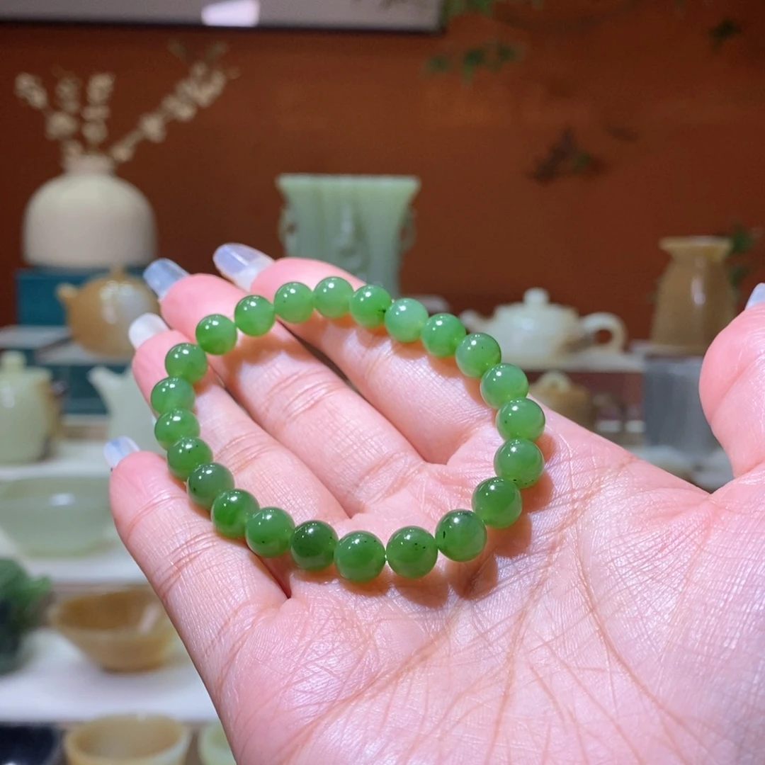 未镶嵌和田玉挂件碧玉果绿手串8mm