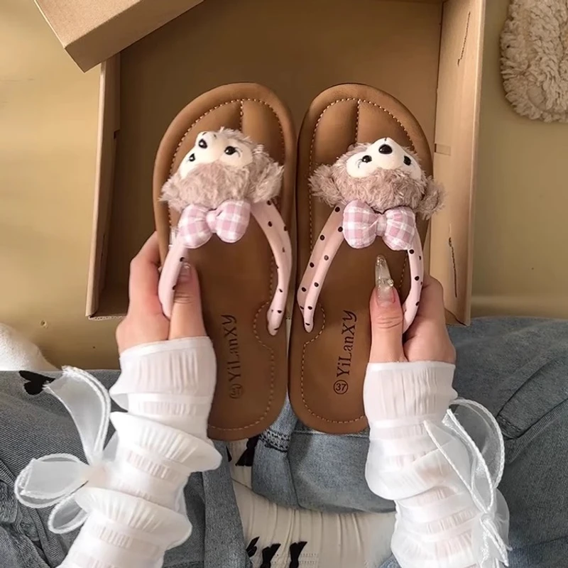 可爱卡通小动物人字拖鞋女夏季外穿软底时尚2025年新款百搭网红in