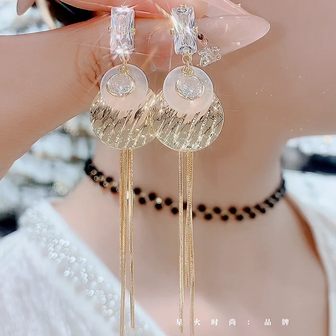 铜合金亚克力耳饰 长款-明艳时尚S925银针精致高级显白耳环轻奢