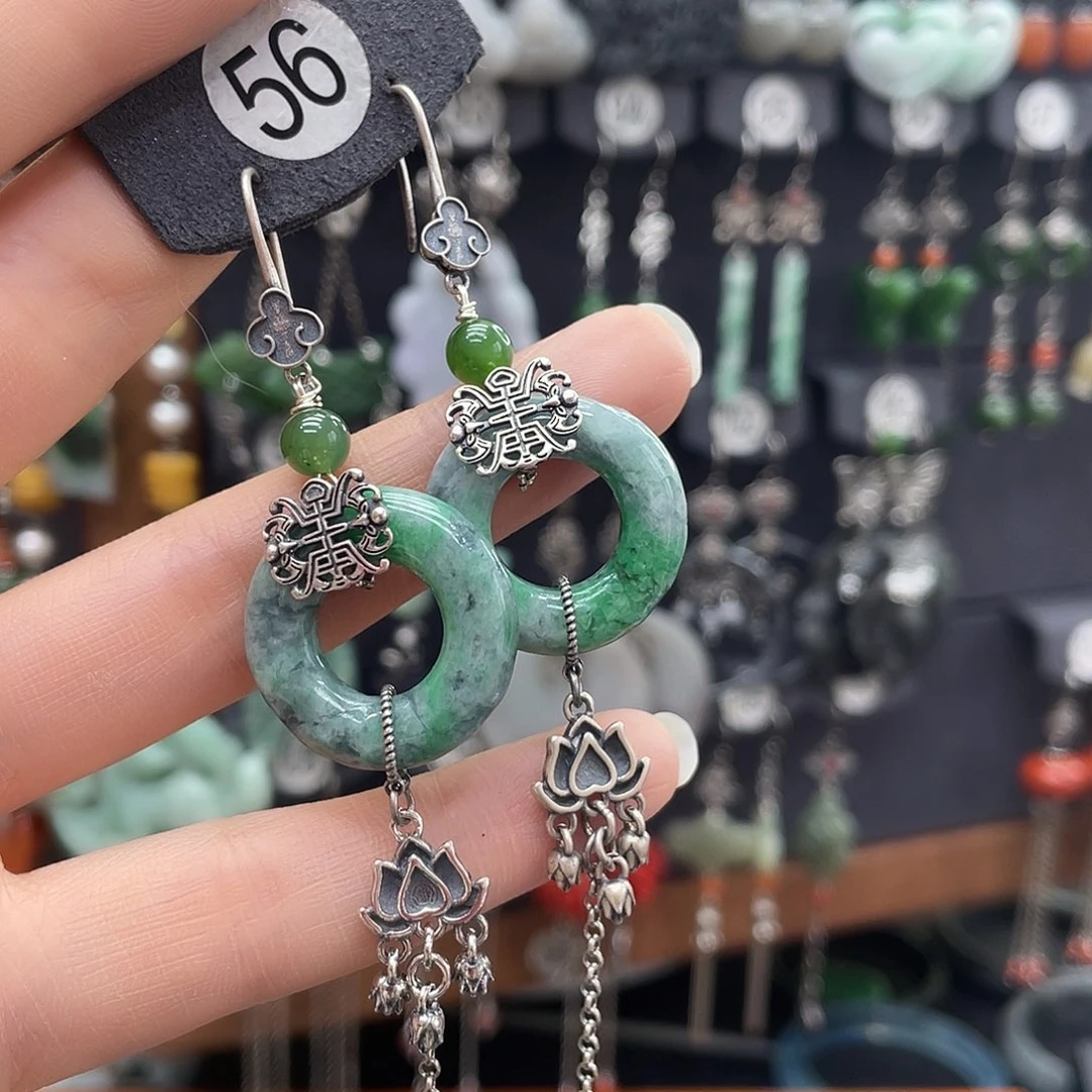 翡翠耳饰银S925镶嵌兰497ghjhhgu