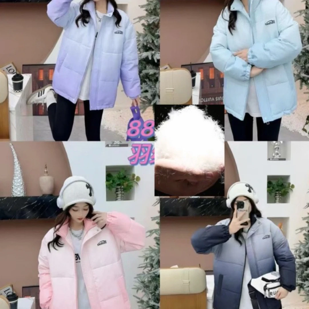 【玲】羽 8820 加绒羽服美式渐变液体字母印花宽松保暖