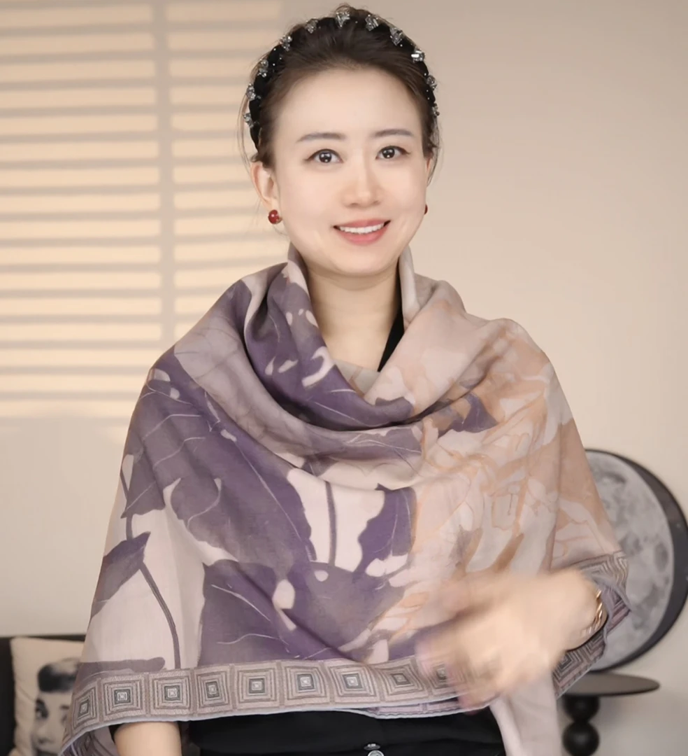 宫丽【E228】135x135cm薯莨丝毛双面秋冬保暖丝巾女士超大披肩