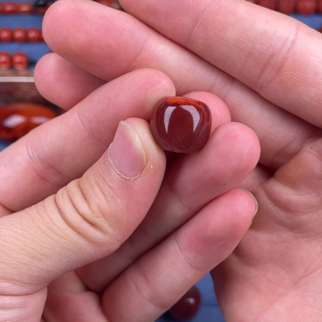 南红玛瑙未镶嵌其他14.5mm瓦西牛血红火焰纹原矿单珠
