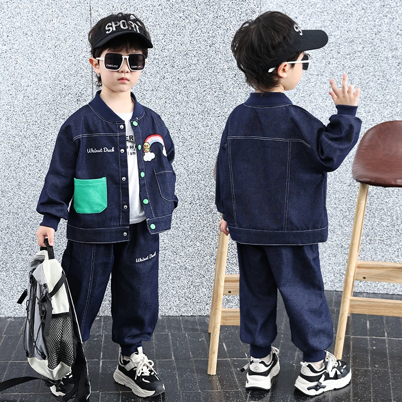 小黄鸭童装男童春装牛仔套装2025新款春秋季儿童时尚痞帅两件套潮