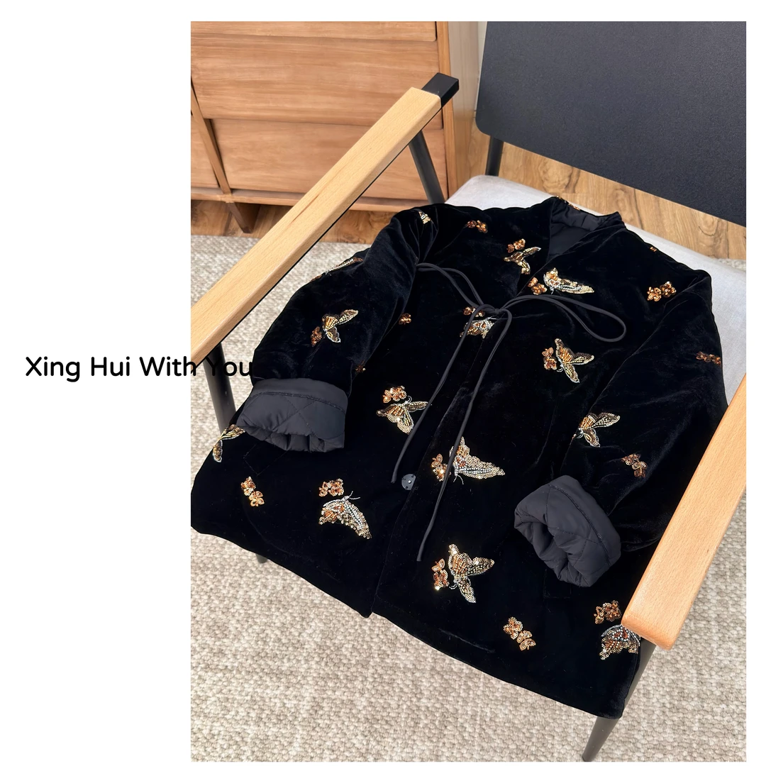 “年光”- 重工钉珠丝绒蝴蝶棉服 3149