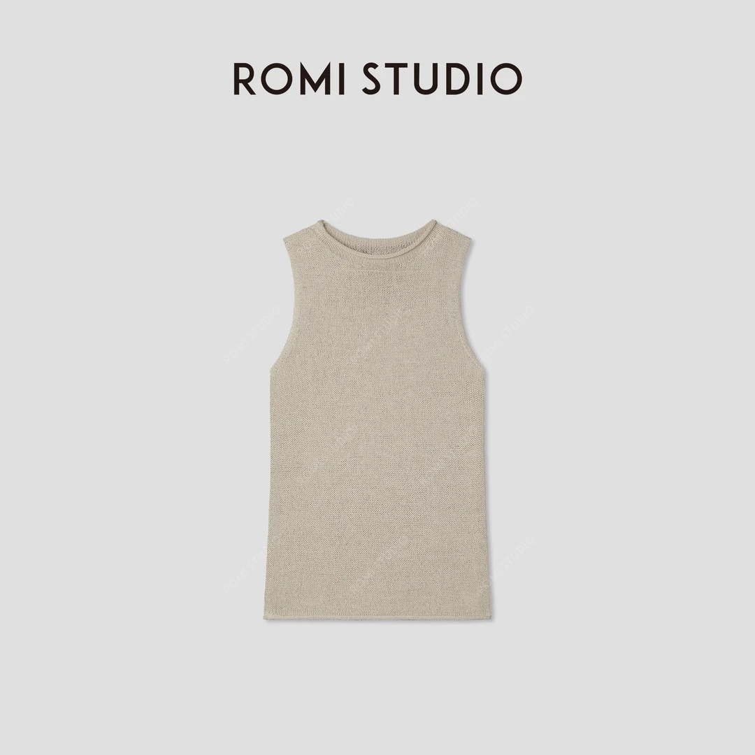 ROMI STUDIO“简约松弛”亚麻棉混纺卷边圆领无袖背心 RWCRST3204