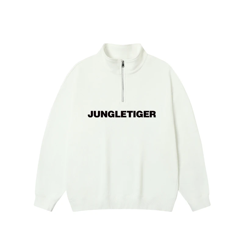 丛林老虎简约logo印花基础半拉链美式潮牌重磅卫衣立领外套男女