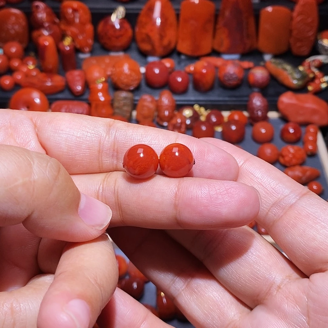南红玛瑙未镶嵌配饰火焰纹对珠11mm