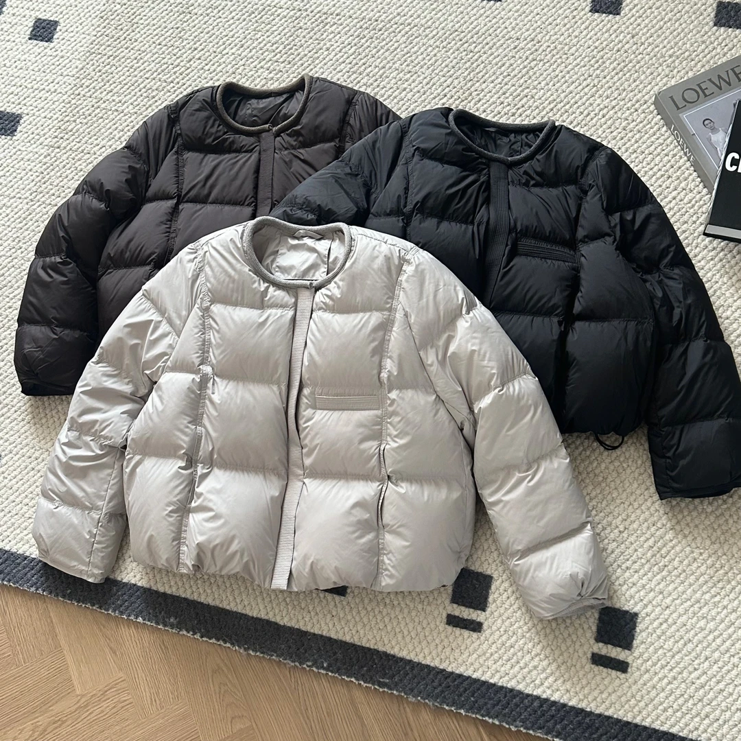 【米可家】针织撞色领口新国标90白鸭绒安心绒小面包羽绒服外套331