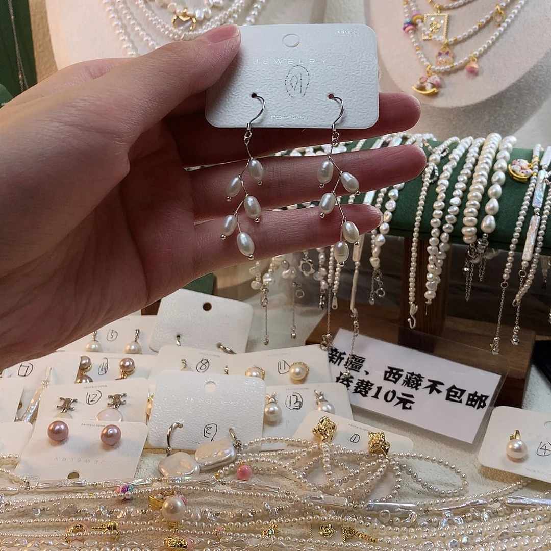 银S925镶嵌淡水珍珠麦穗耳钩