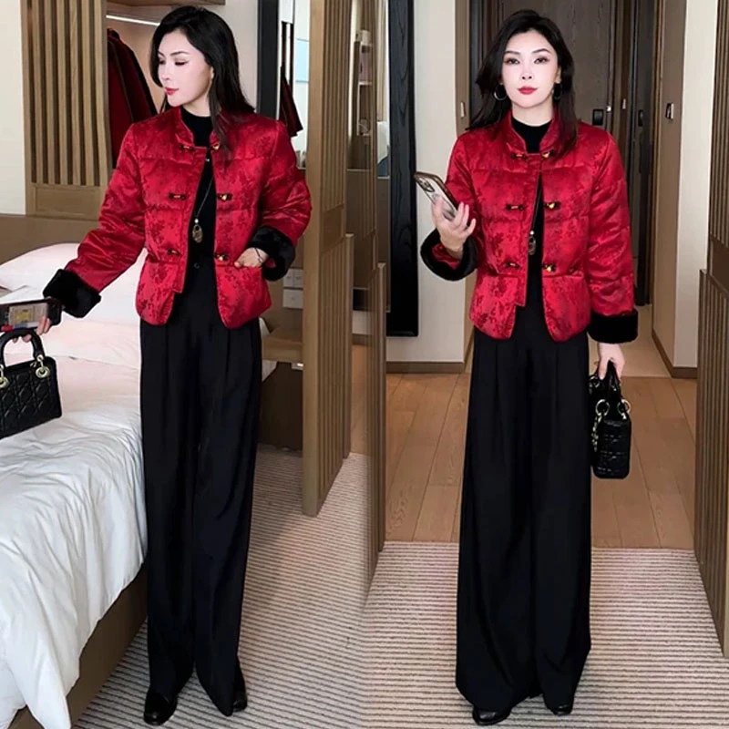 新中式国风棉衣棉服外套女2025冬季新款时髦洋气盘扣提花短款棉袄