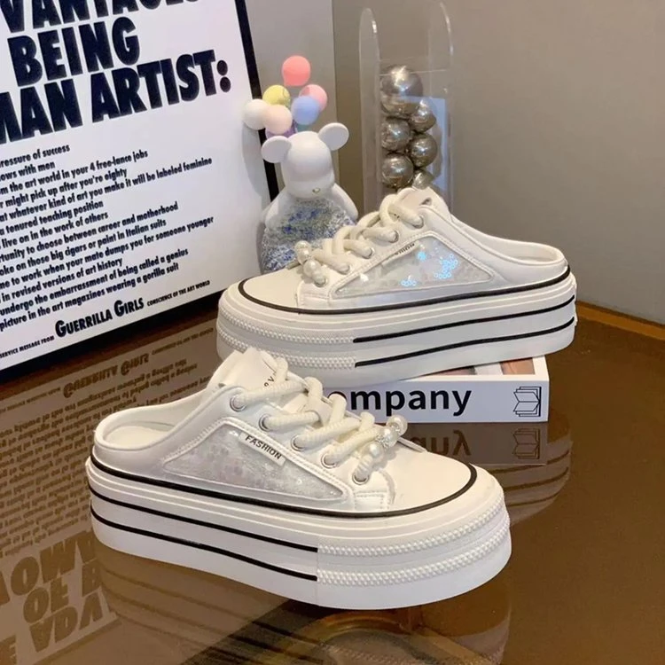 【APPBEAU正品】振欧若风夏季半拖鞋串珠新款网面厚底休闲板鞋