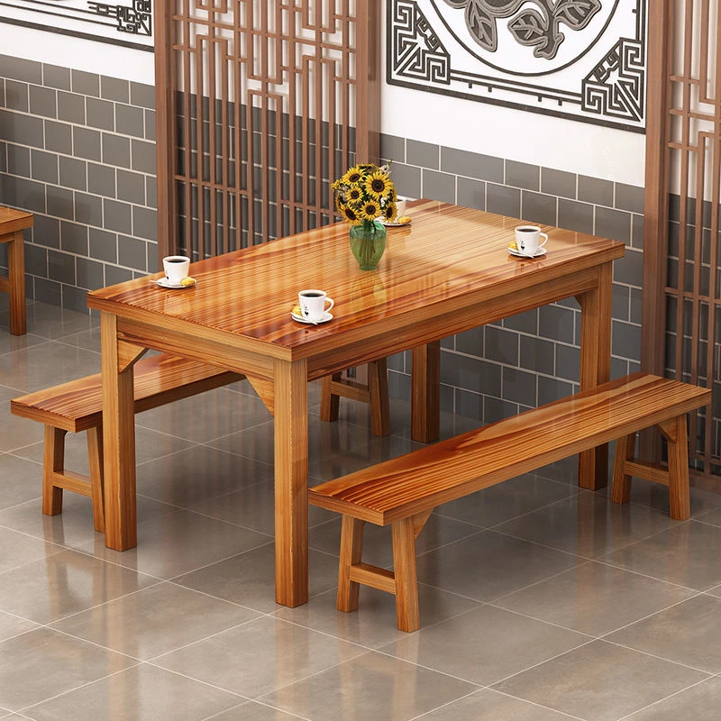 实木快餐桌椅组合饭店餐厅早餐小吃店面馆桌椅火锅烧烤桌碳化桌椅