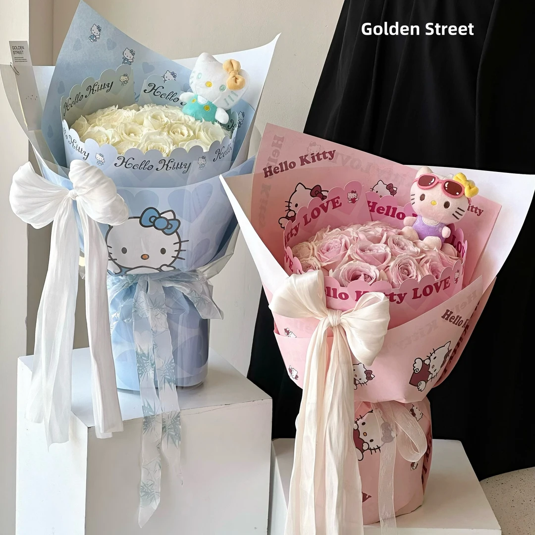 爱心波点定型片KT猫包装纸 鲜花包装材料