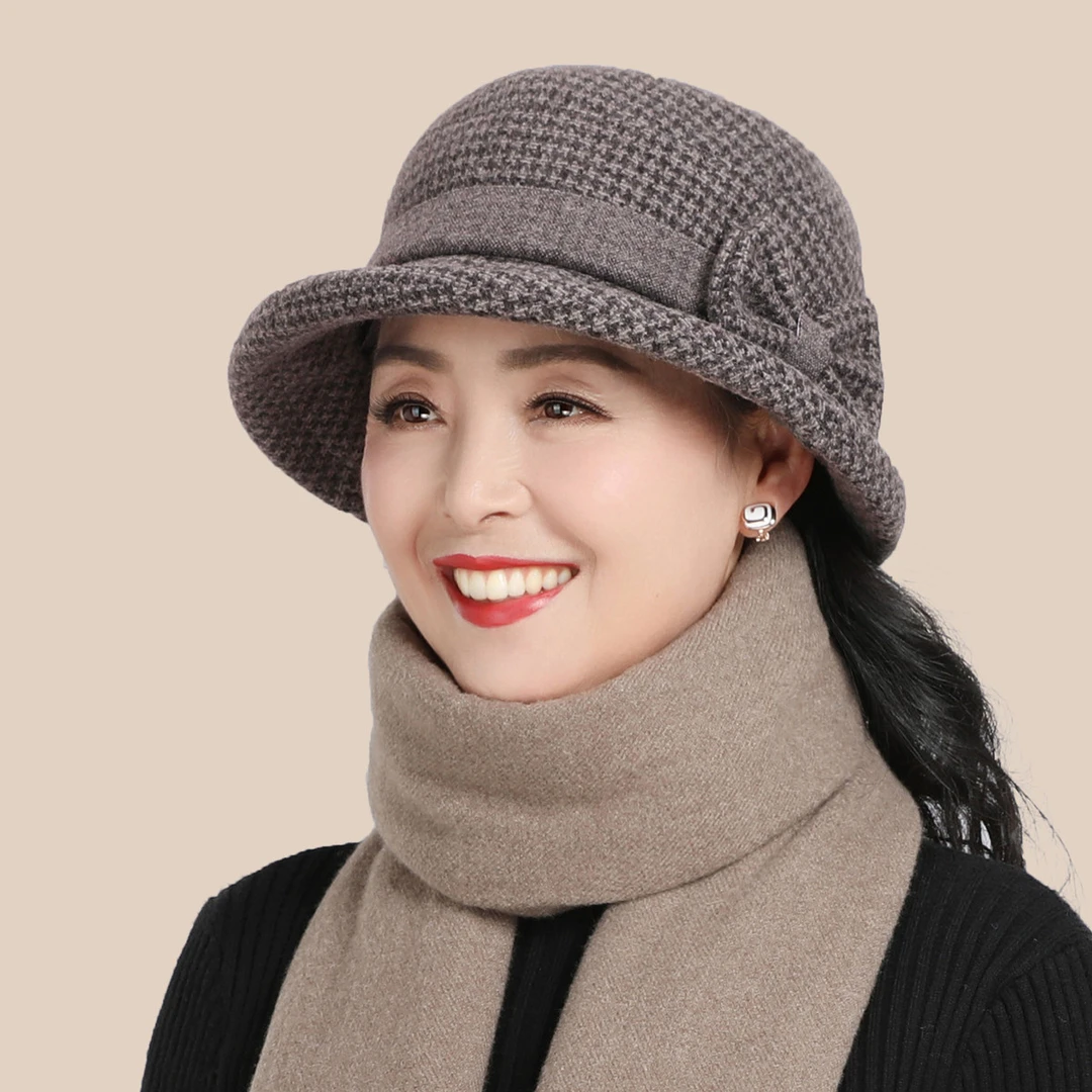 中老年人妈妈帽子女秋冬加绒加厚保暖渔夫帽冬天时尚洋气百搭盆帽