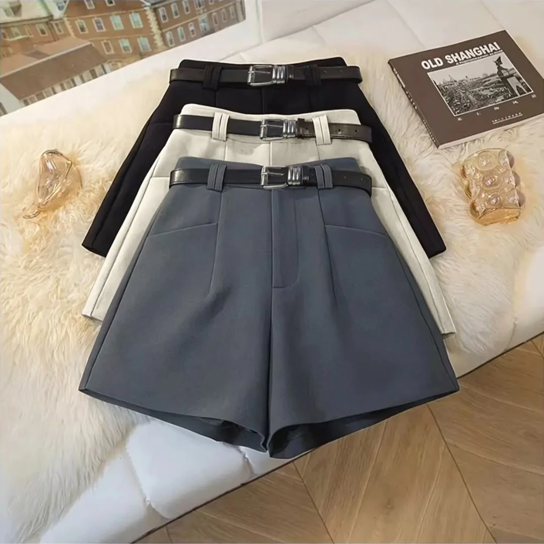 西装短裤女秋季外穿2025年新款高腰显瘦大码A字百搭四分阔腿裤子