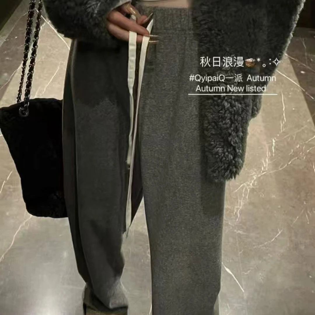 软糯高腰百搭休闲裤毛巾裤女秋冬加绒直筒休闲拖地裤糯米裤长裤