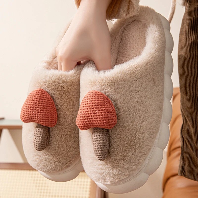 棉拖鞋居家时尚保暖新款蘑菇型室内舒适毛绒棉拖冬季防滑家用冬天