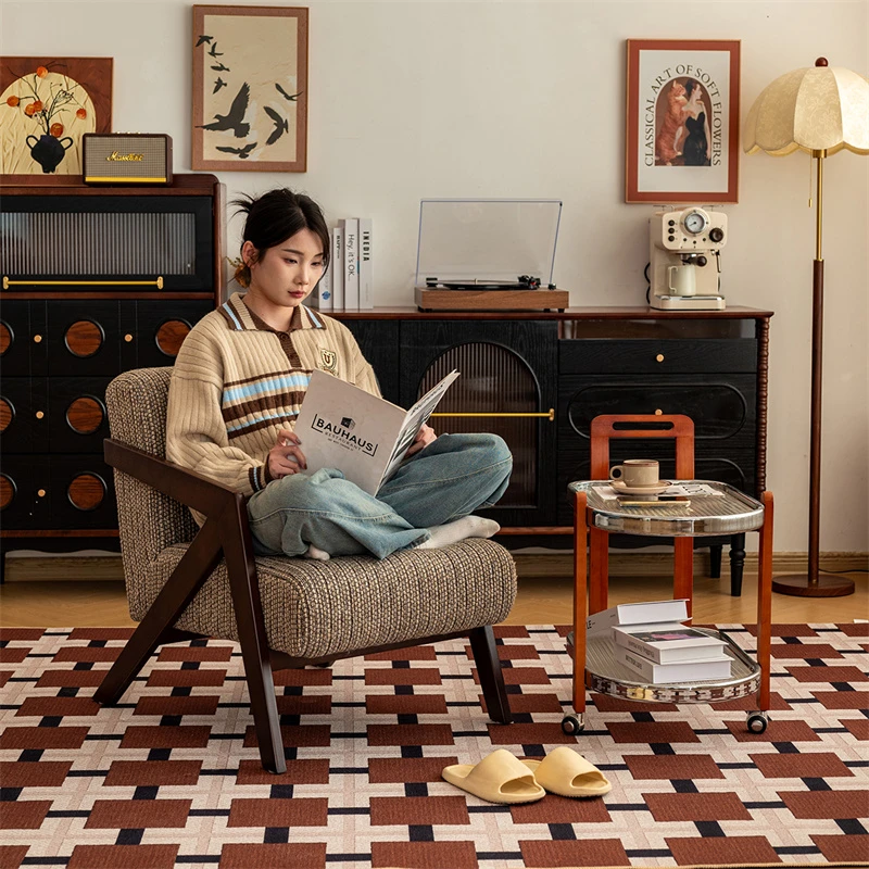 殿下家具  中古风理查德实木单人沙发椅休闲侘寂民宿酒店客厅阳台