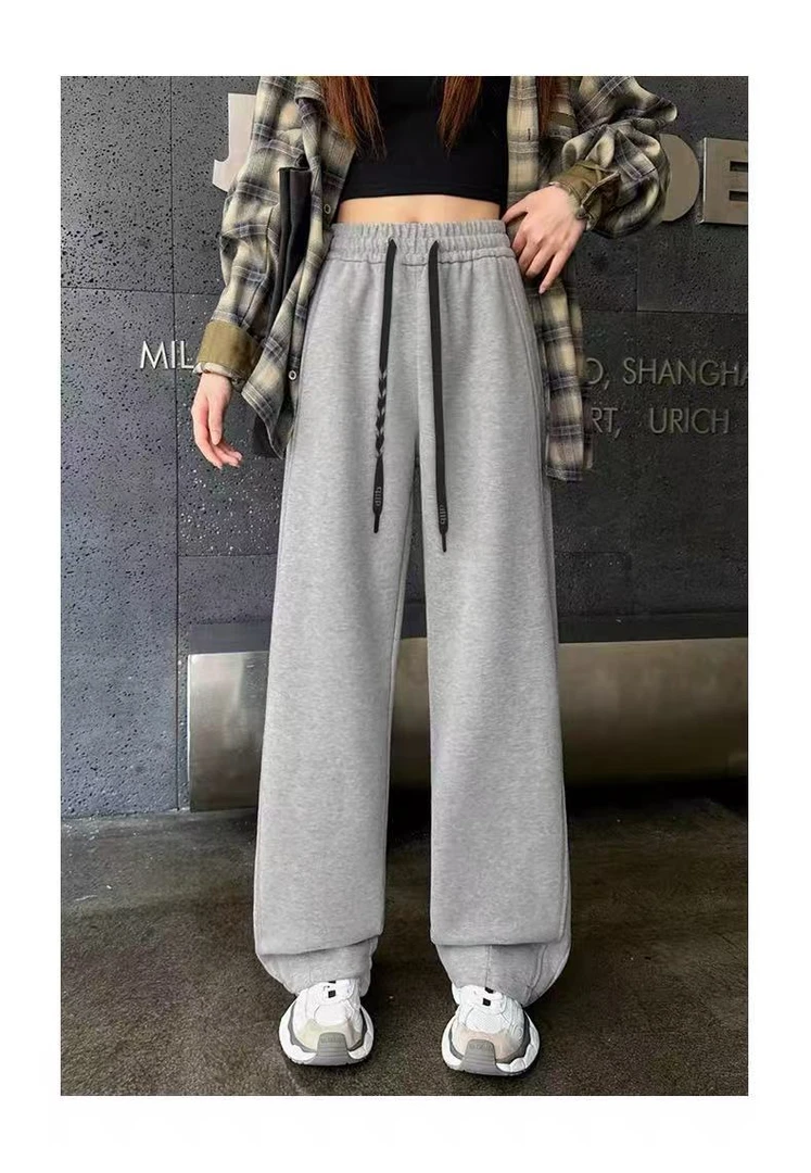 WJ047女童加绒加厚冬季百搭中大童运动裤直筒女童休闲裤韩版潮