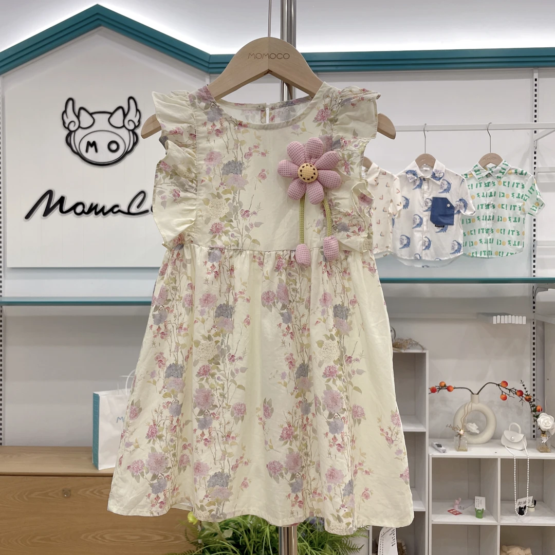 MOMOCO女童夏季儿童甜美满印洋气立体花朵无袖连衣裙77630470179