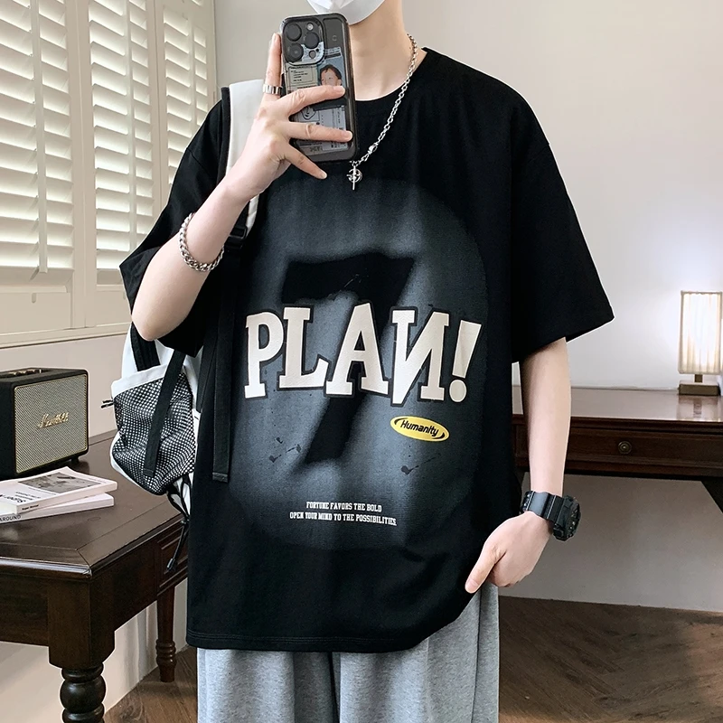 男士短袖T恤2025夏季男孩青少年学院风扎染百搭宽松学生潮流半袖