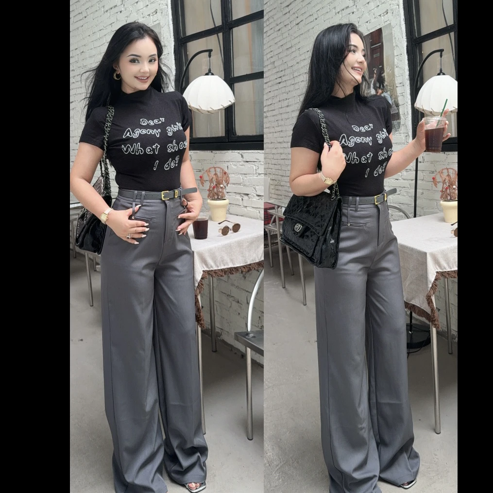 Rayhon印花长袖字母T恤短袖吸汗透气常规款弹力针织飞飞袖