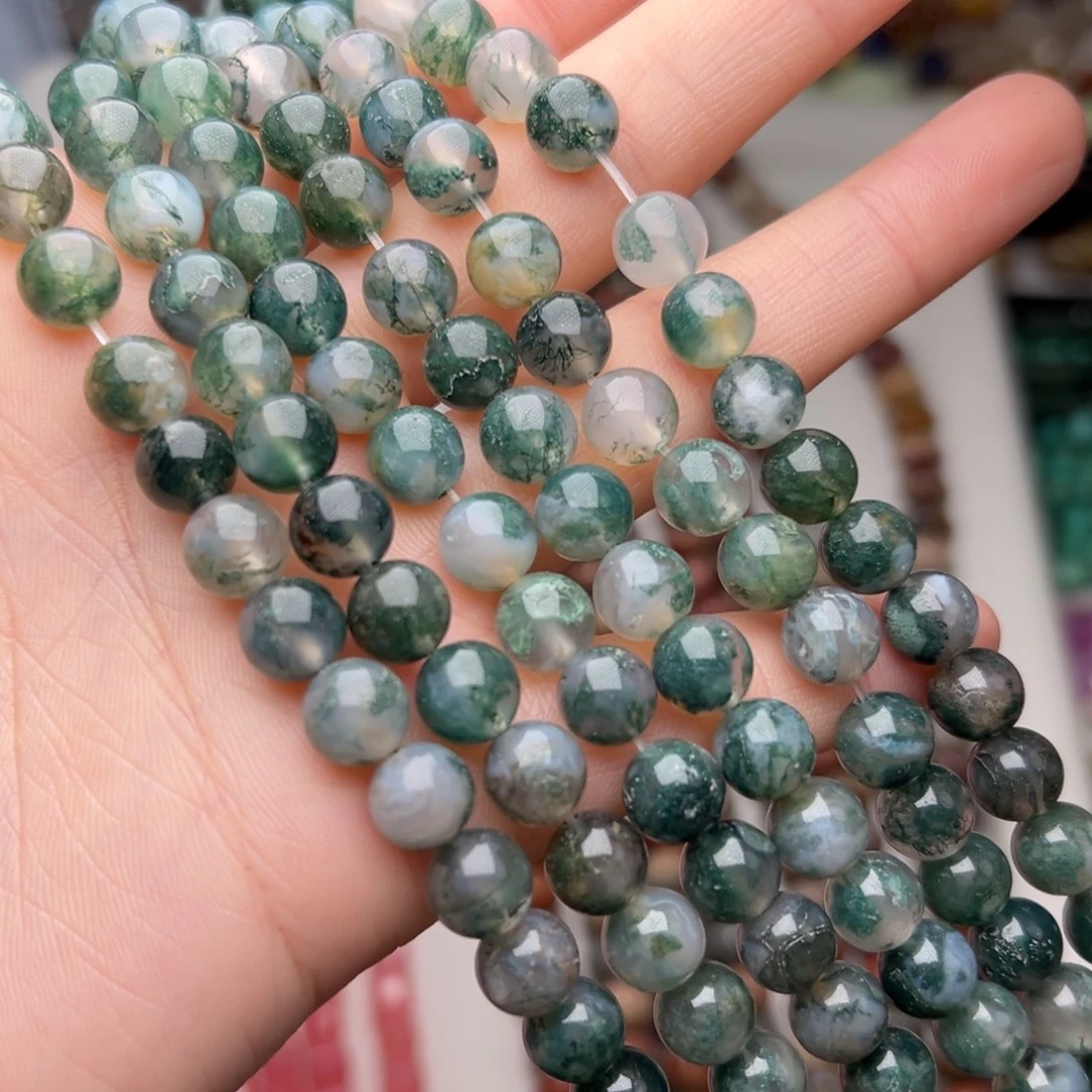 玛瑙/玉髓合金珠宝半成品W65。8.3mm水草玛瑙圆珠一条