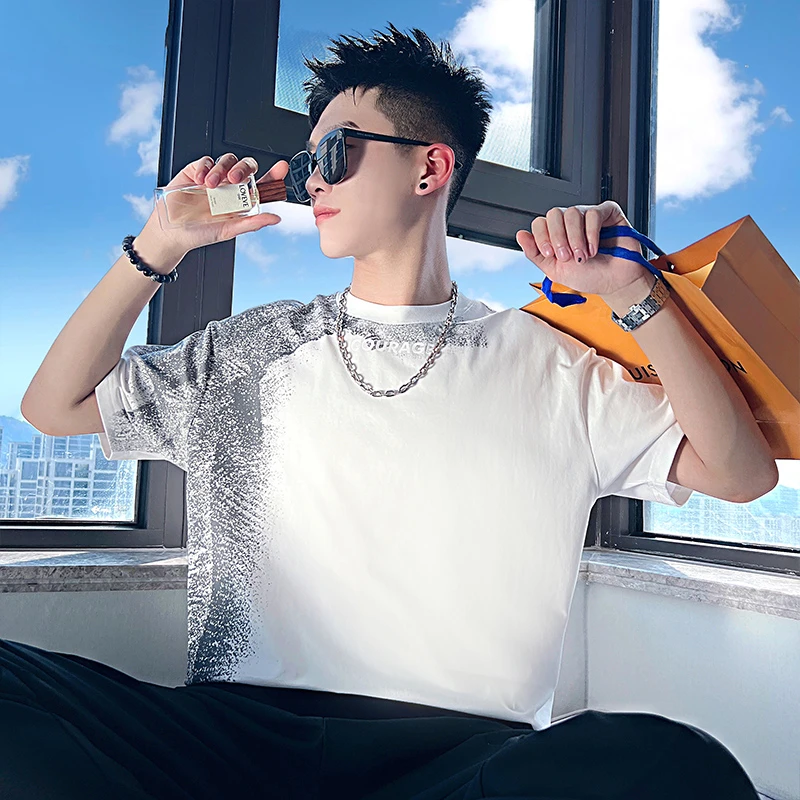 重磅印花t恤男短袖夏季ins潮牌半袖体恤2025新款潮流休闲圆领上衣