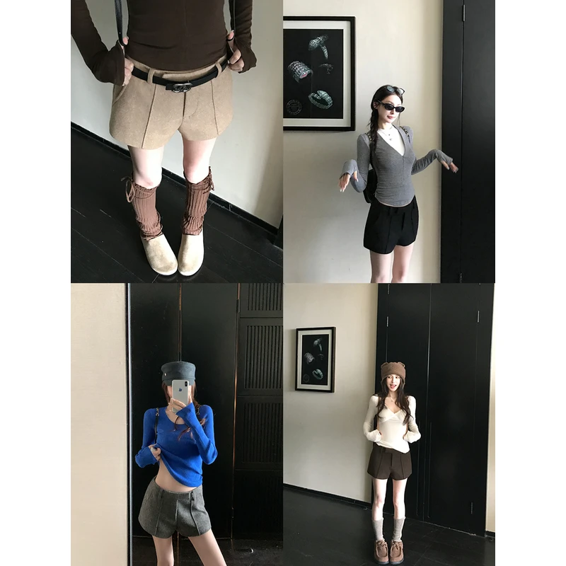 SKK"口碑辣妹短裤"入秋B备 羊毛呢料短裤 抗起球百搭休闲裤
