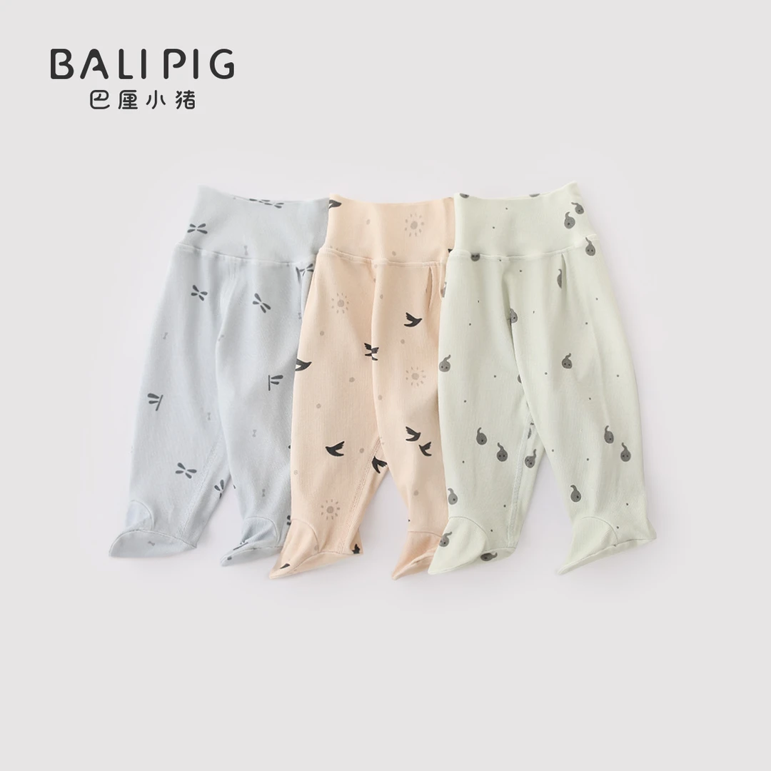 新生儿裤子春季高腰护肚裤宝宝连袜裤包脚裤无骨居家长裤婴儿睡裤