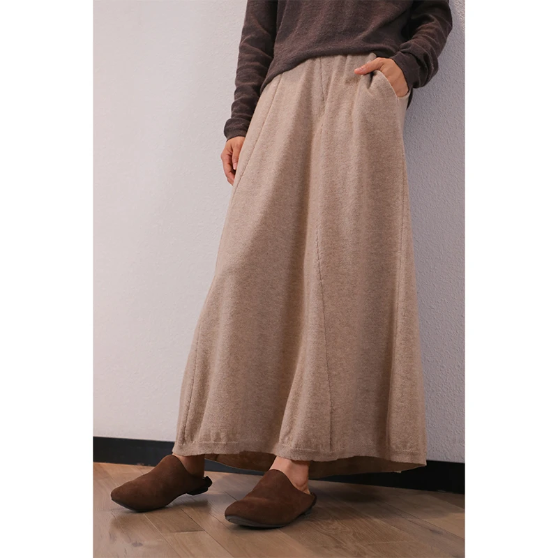 东雍 人间烟火 文艺休闲高腰显瘦镂空提花羊绒A字大摆半身裙长裙