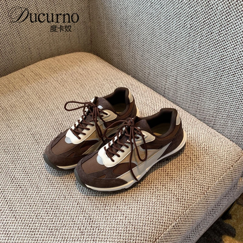 度卡奴德训鞋女2025秋季新款百搭拼色复古系带休闲运动鞋显脚小