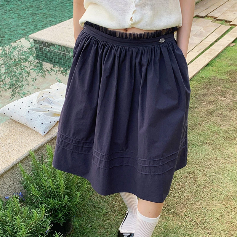 设计感拼接腰头半身裙2025夏季流行韩系通勤时尚洋气A字伞裙